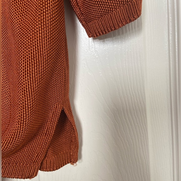 POWWOW Burnt Orange V Neck Chain Link Knit 3/4 Length Sleeve Top - Picture 3 of 6